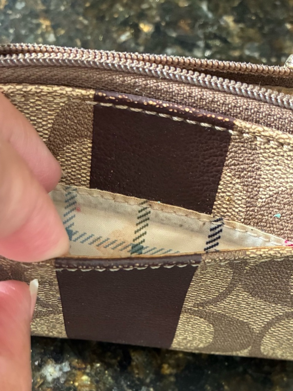 Coach Mini Zip Card Case in Brown and Tan with Red Logo - Picture 4 of 4